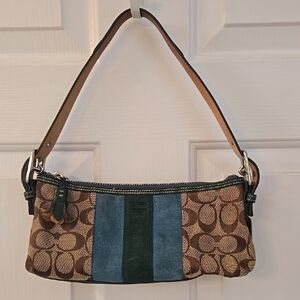 Coach Brown and Blue Signature Shoulder Bag
